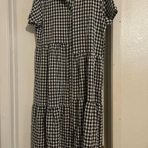 Black and White Gingham Button-Down Dress